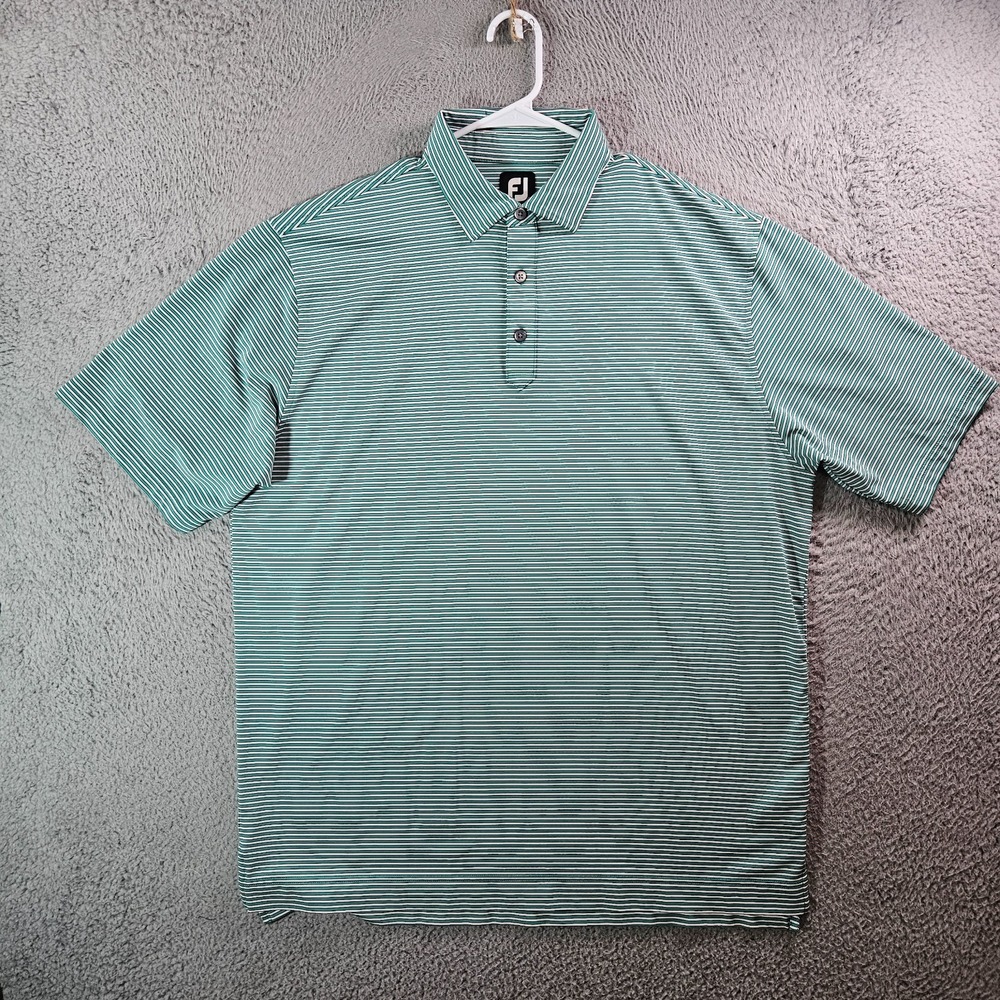 Footjoy FJ Polo Shirt Men XL Short Sleeve Green White Striped Stretch Golf